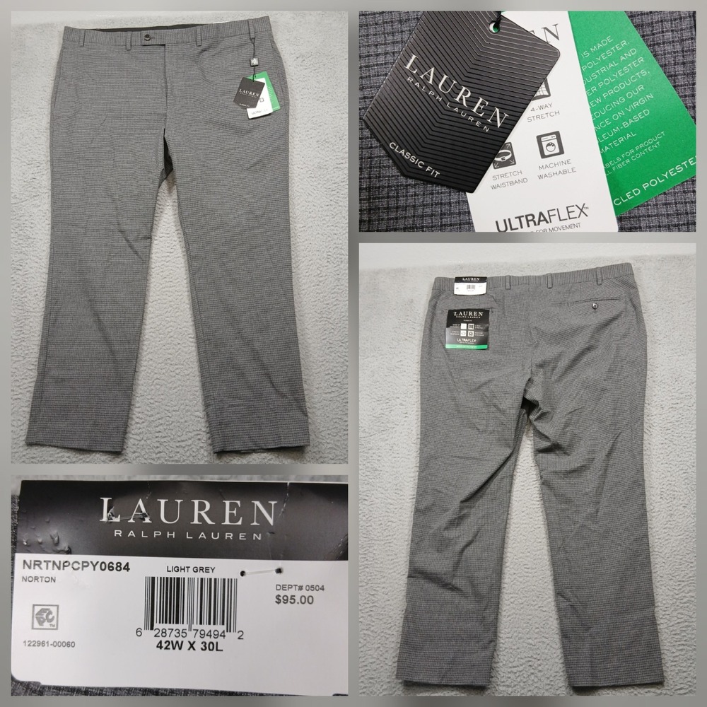 Lauren Ralph Lauren Ultraflex Pants Men's 42x30 Light Gray Classic Fit NWT